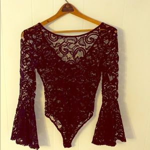 Romantic Black Floral Lace Bodysuit